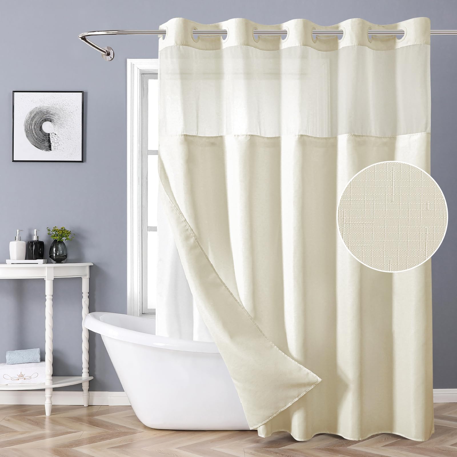 Lush Decor Rideau de Douche à Boutons en Lin Gris-Blanc 183 x 183 cm245