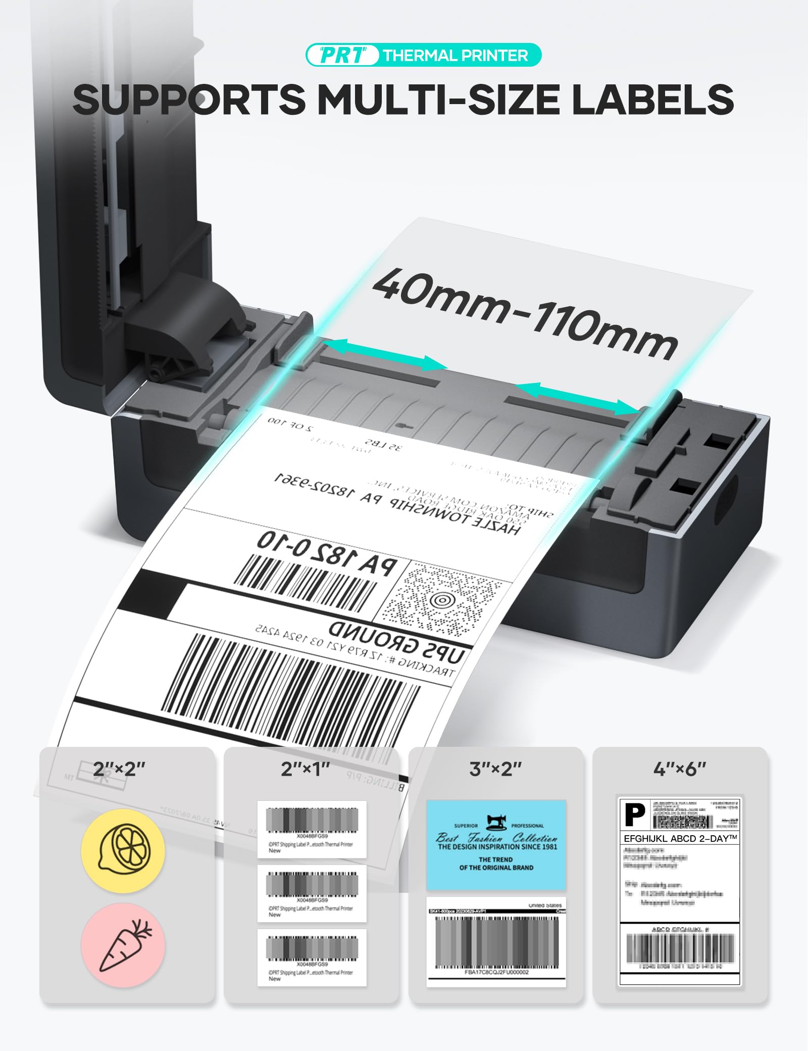 prt Bluetooth Etikettendrucker, N43BT DHL Thermodrucker, 4x6 Versandetiketten Ettikettendrucķer, Label Printer für iOS, Android, Windows und Mac, für DHL, FedEx, USPS, Shopify(Schwarz)