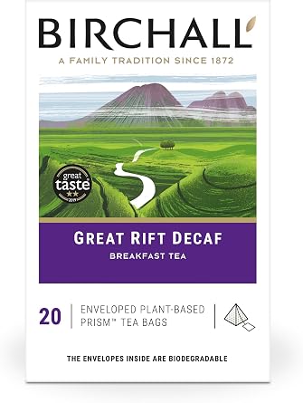 Birchall Tea | Great Rift Decaf | Black Tea | 1 Pack of 20 Enveloped Plant-Based Prism Tea Bags