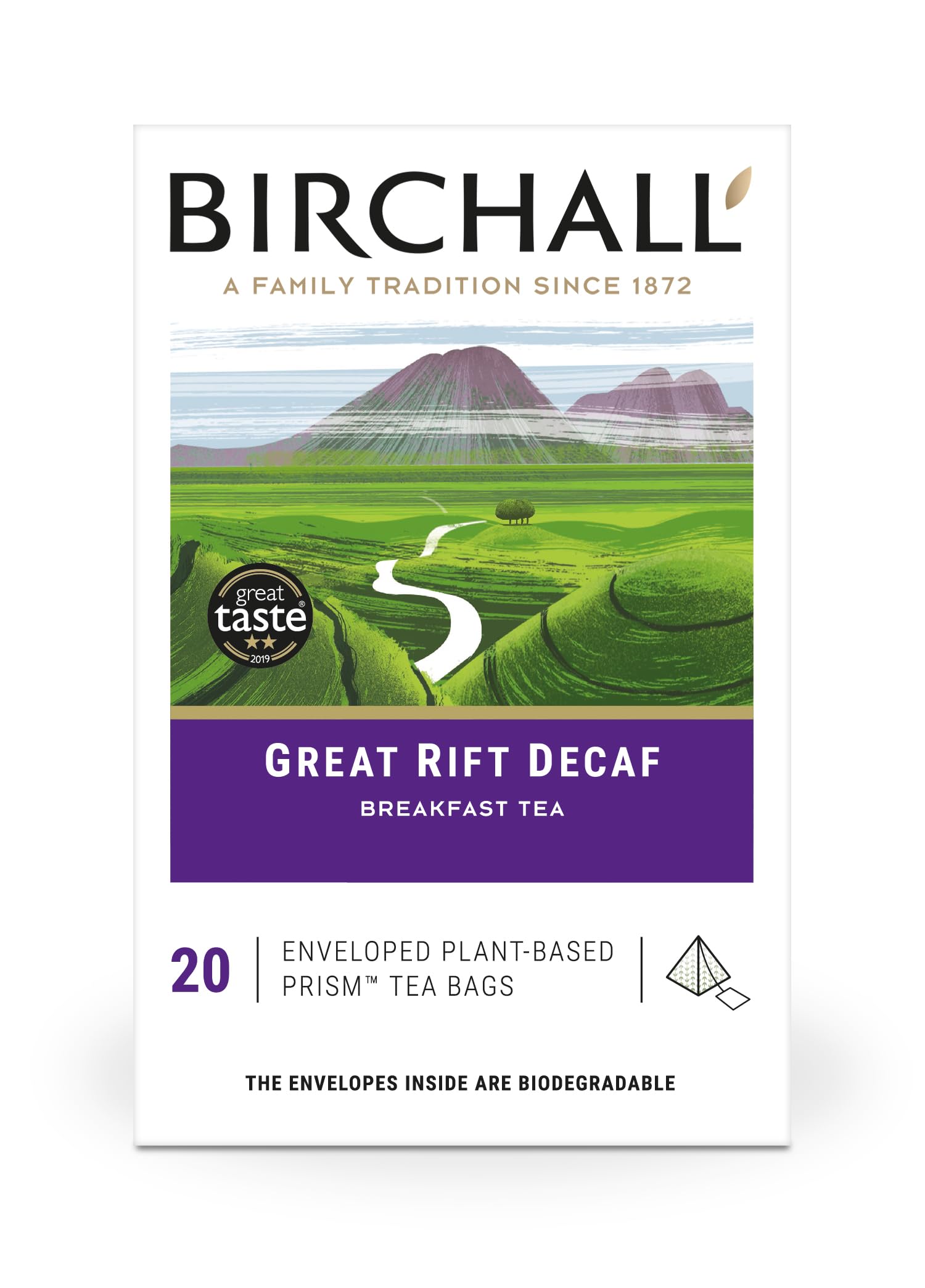 Tea | Great Rift Decaf | Black Tea | 1 Pack of 20 Enveloped Plant-Based Prism Tea Bags