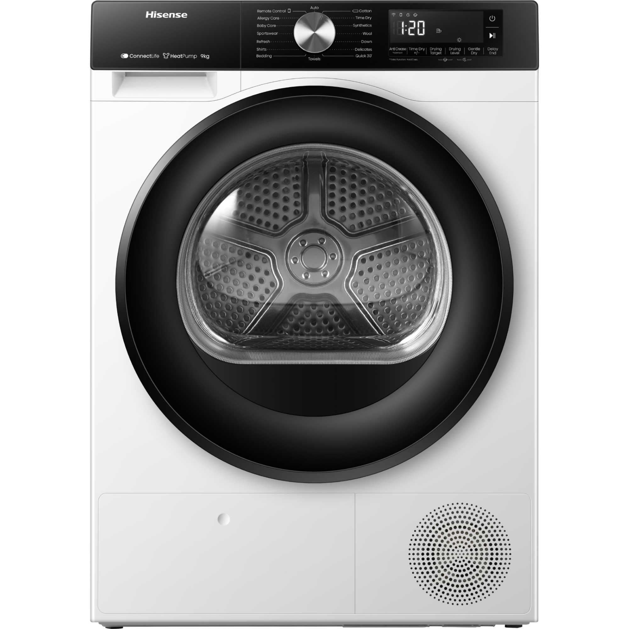 Hisense DH3S902BW3 - Asciugatrice, 9 kg, asciugatura automatica, asciugatura rapida, asciugatura rapida, asciugatura allergy care, asciugatura anti grovigli, scaffale di asciugatura, bianco