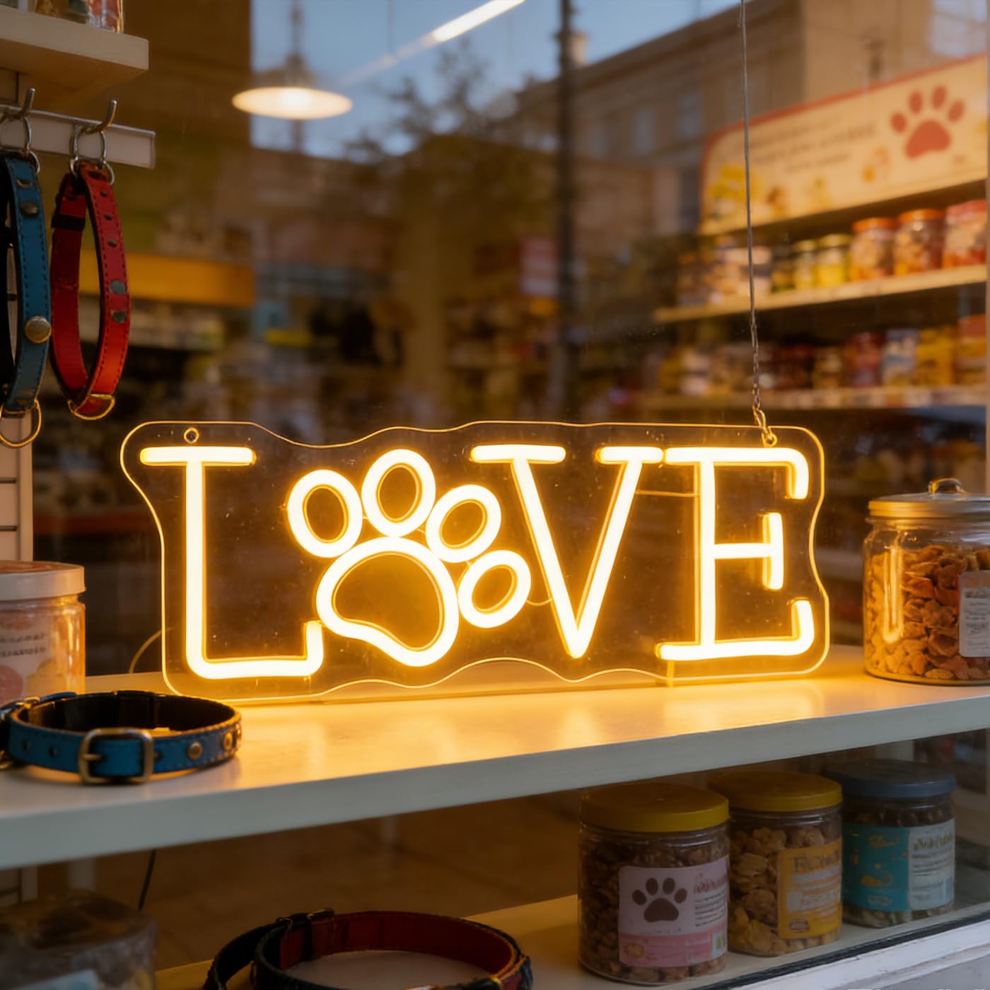 Love Paw Print LED Sign Decorative Neon Sign for Pet Store Bedroom Bathroom Decor Dog Cat Lovers' Home Wall Art Decorations Christmas Birthday Gifts (Warm white) — image 1