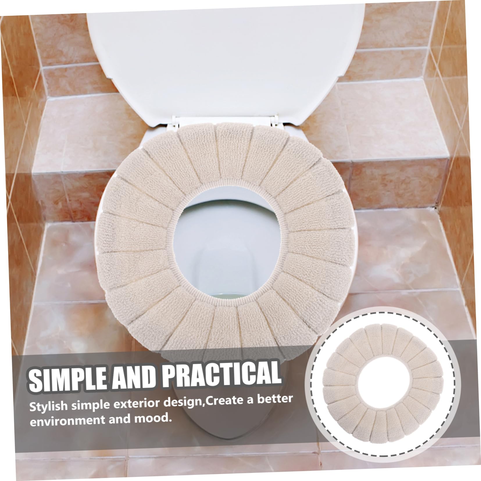 NULYLU Soft Washable Toilet Seat Pads O-shaped Warm Polyester Cover Reusable Random Style