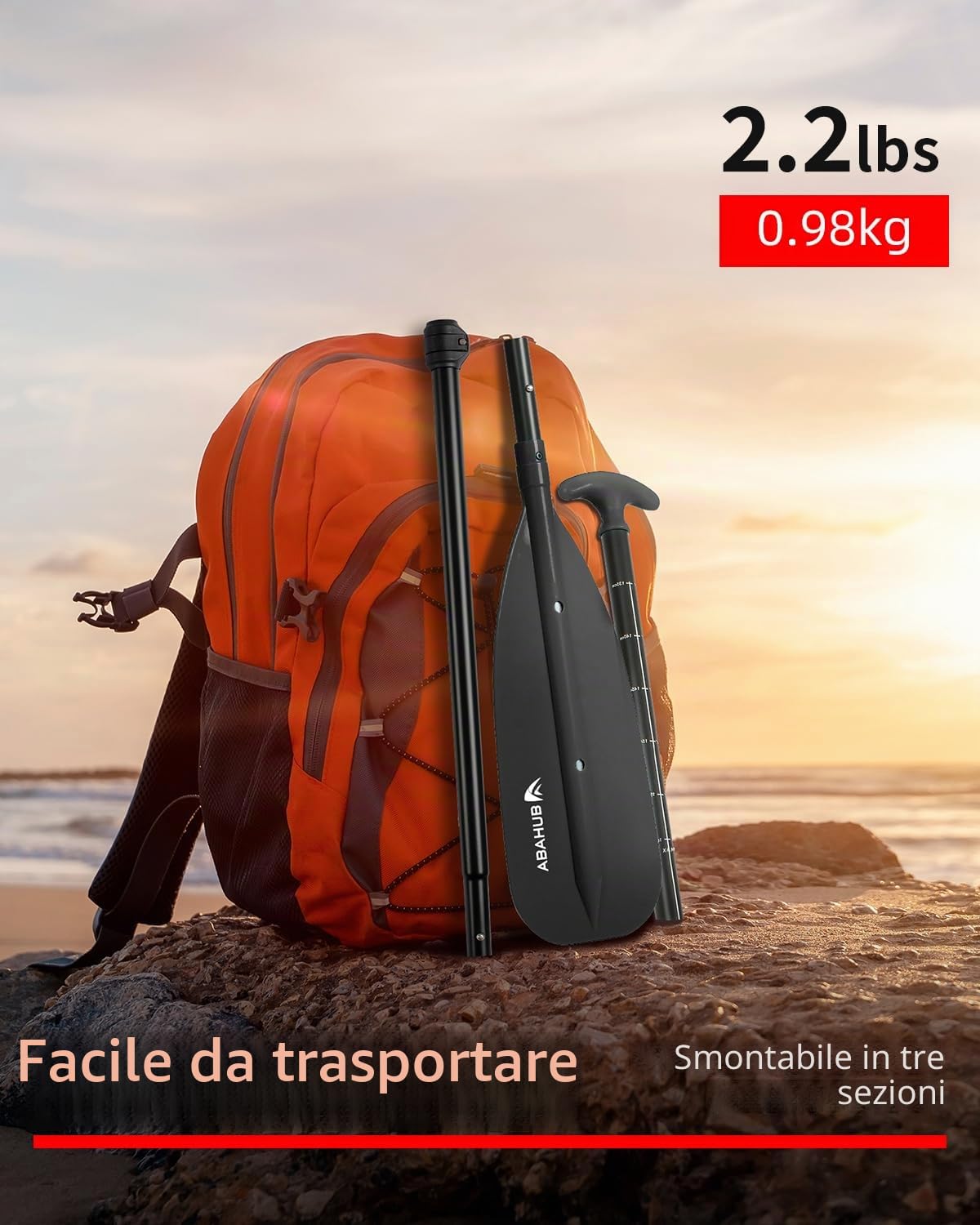 Abahub Pagaia telescopica per canoa, 130-160 cm, 3 pezzi, leggera, in alluminio, per canoa, kayak e gommoni, portatile