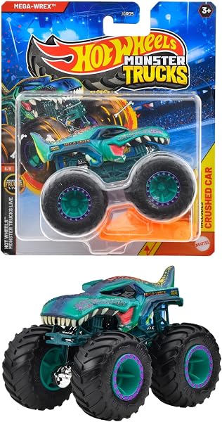 ホットウィール(Hot Wheels) モンスタートラック 1:64 メガ・レックス 乗り物おもちゃ ミニカー 3歳から グリーン JGR05 - 1