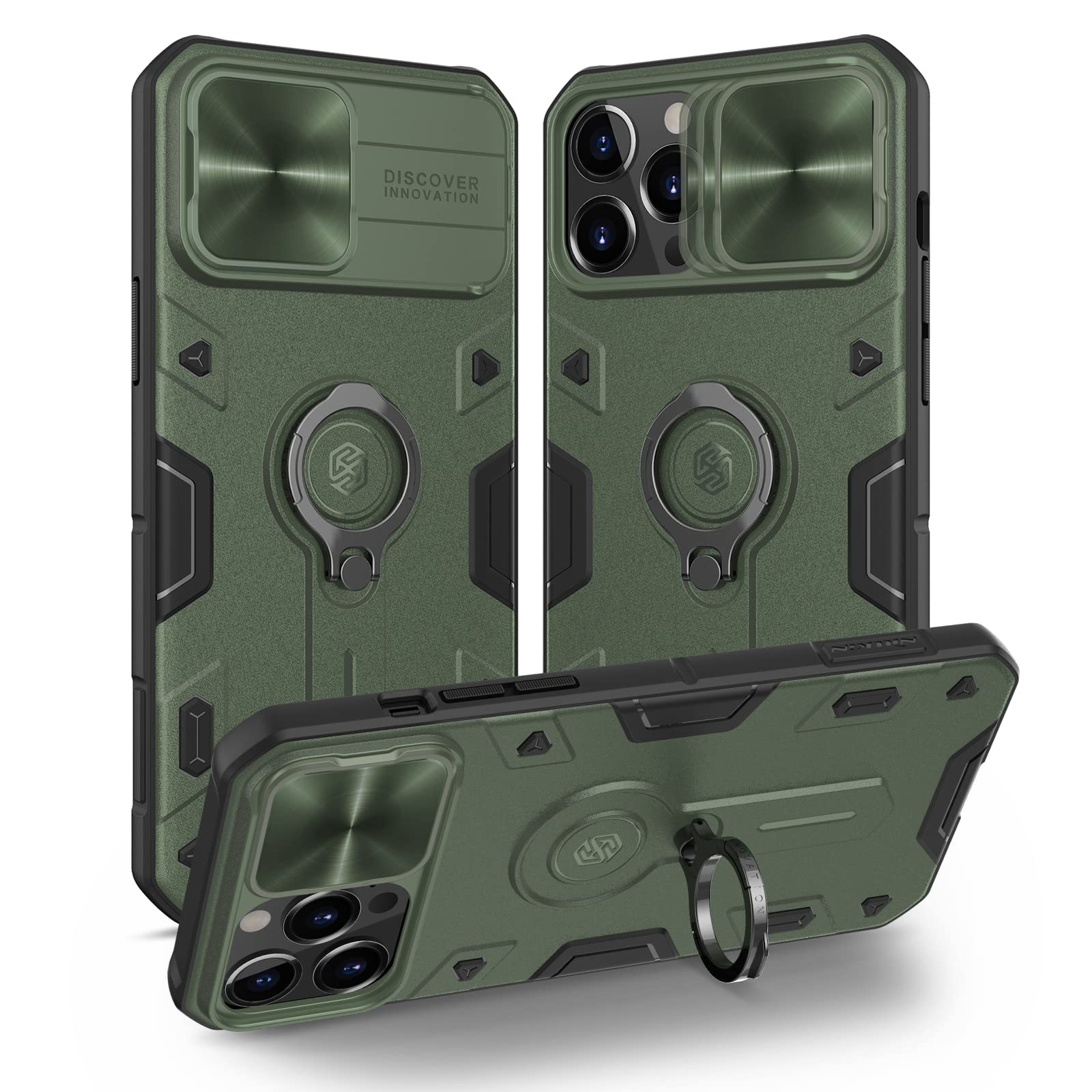 Nillkin Case for iPhone 13 Pro Max, CamShield Armor Case with Slide Camera Cover and Ring Kickstand, Military Grade Bumper Hard Phone Case for iPhone 13 Pro Max… (Green, For iPhone 13 Pro Max)