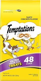 Temptations Classic Crunchy & Soft Chicken Cat Treats, 48 oz Bag - Irresistible Low-Calorie Snacks Adult Cats Love
