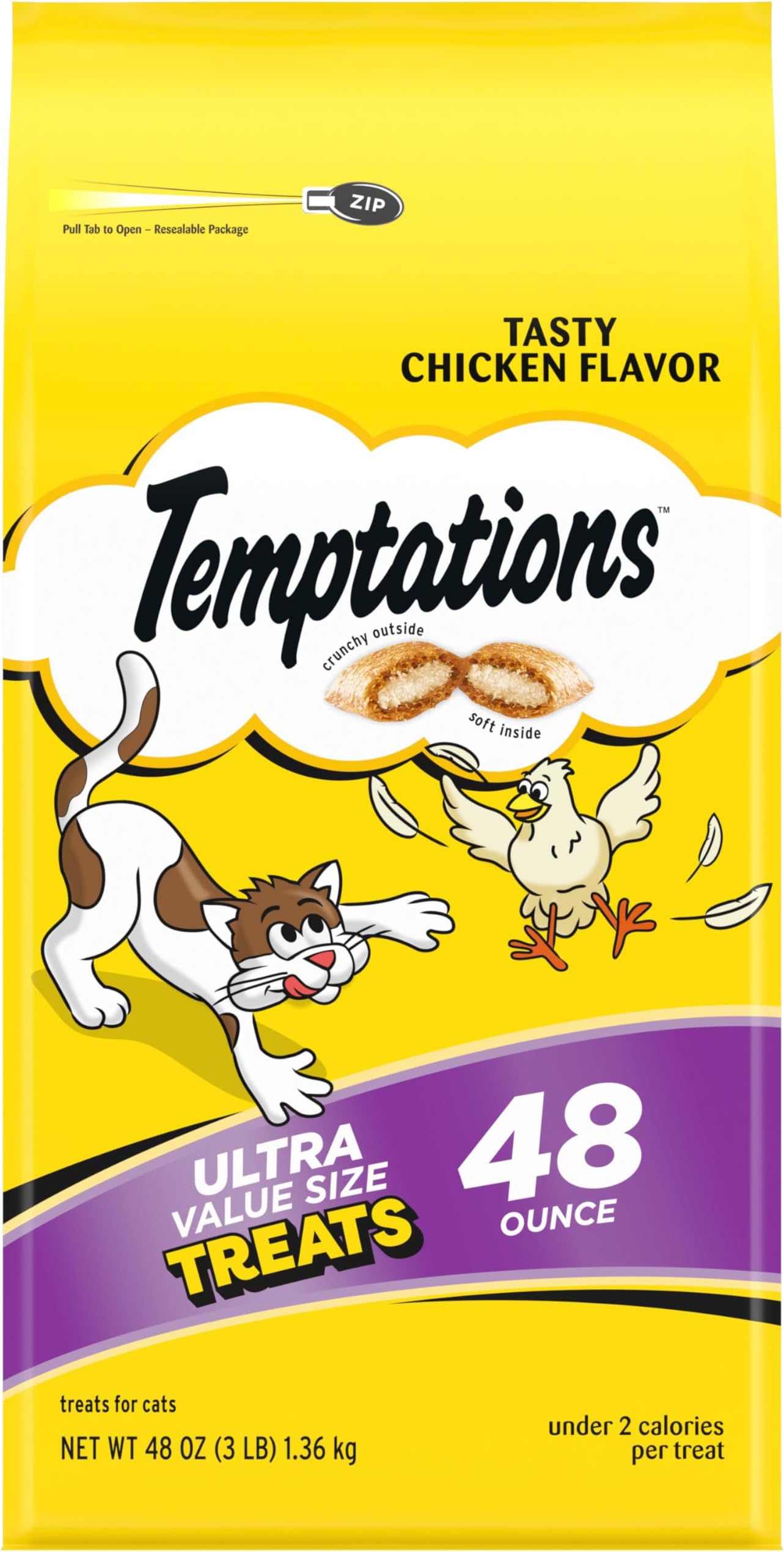 Temptations Cat Treats Classic Crunchy and Soft Cat Treats, Tasty Chicken Flavor, 48 oz. Bag