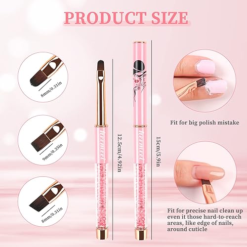 Miniatura 2 de Juego de 3 pinceles de uñas de gel UV ovalados, angulares y planos, mango de diamantes de imitación, herramientas profesionales para diseño de arte