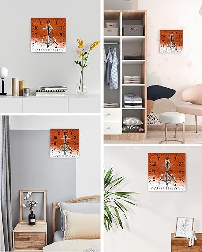 Miniatura 4 de Anchor Burnt Orange Wooden Wall Clock Silent Non Ticking, Nautical Coastal Ombre Ripple Ocean Theme Square Wall Clock Battery Operated, Decor Clock