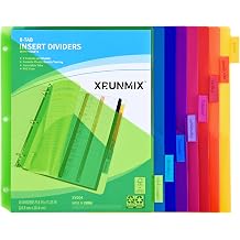 8 Tab Binder Divider Index Pocket Divider for 3 Ring Binder 3 Hole Plastic Sheet Protector US Letter Size 0.5" 1" 2" 3" Binder 8 Colors XY004-1