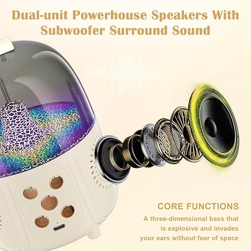 Miniatura 4 de Máquina portátil de karaoke Bluetooth y 2 micrófonos inalámbricos para niñas y niños con coro inalámbrico, luz ambiental, sonido estéreo 3D para