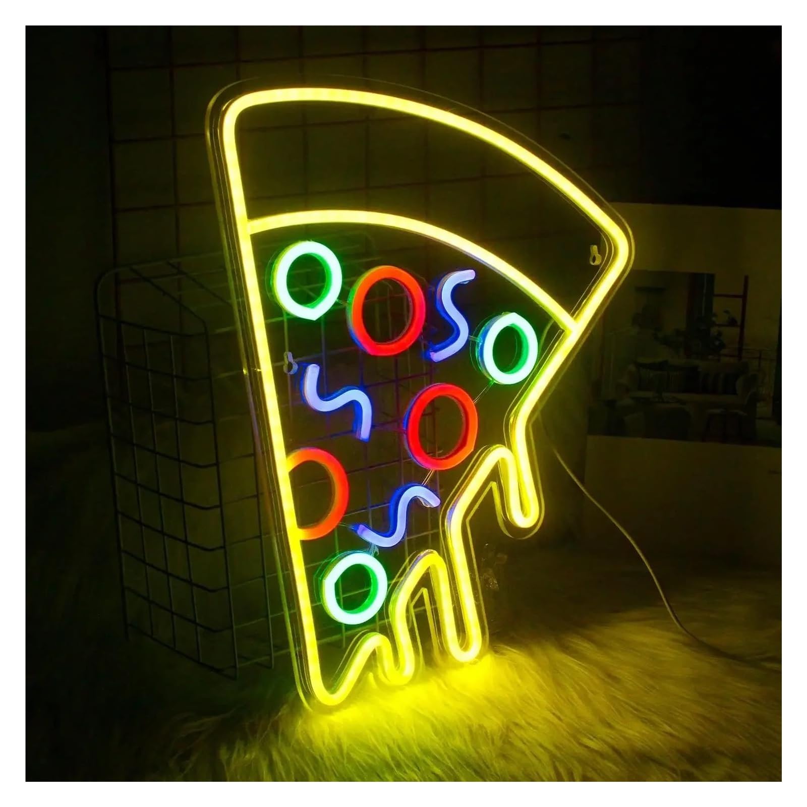 SHOUXI Sign Lamp Pizza Shaped Neon Sign, for Pizzeria Kitchen Restaurant Bar Party Pub Cool Bedroom Decoration 41.5x35cm