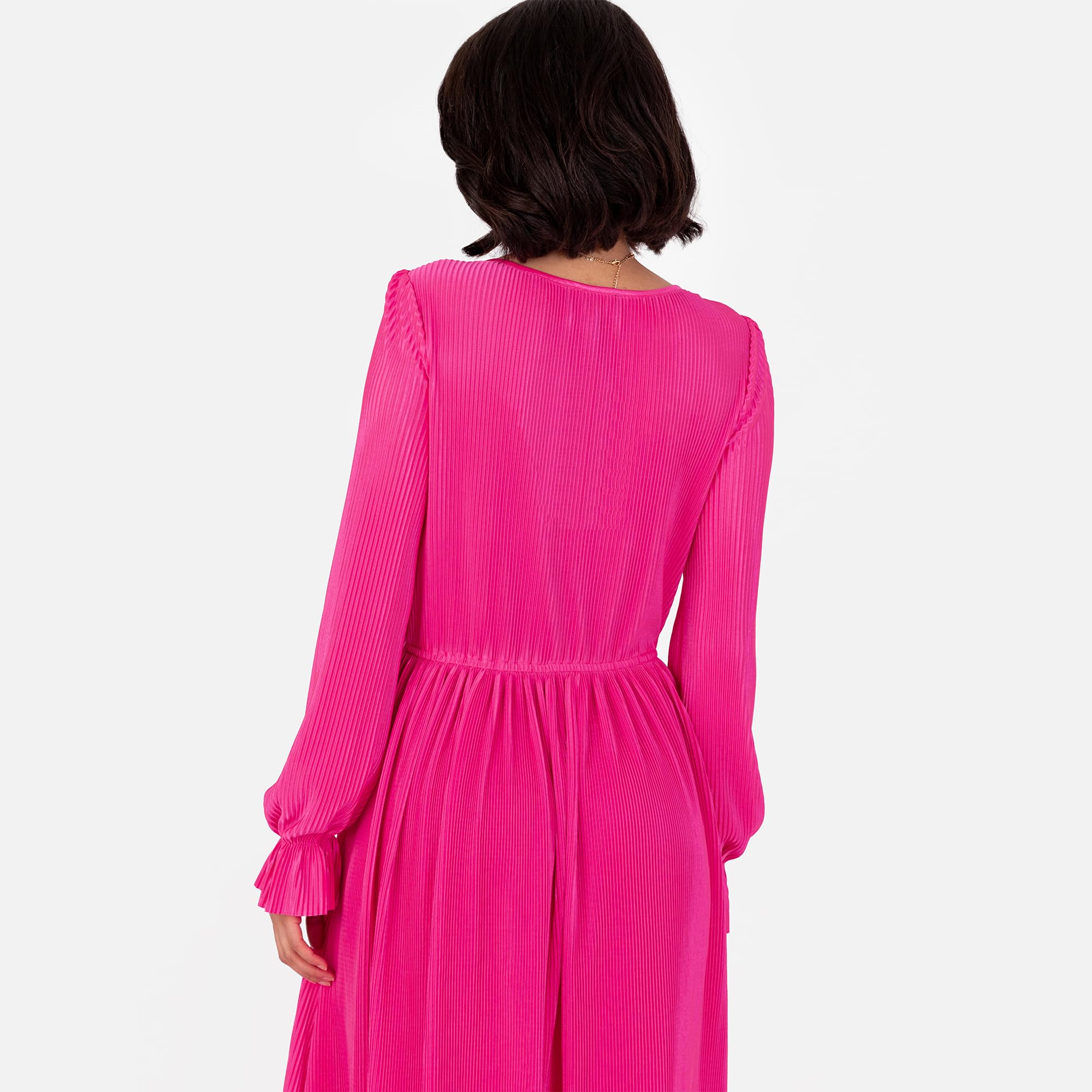 Lovedrobe Women's Midaxi Dress Ladies Wrap V-Neck Long Sleeve Ruffle Cuff A-Line Plissé Evening Occasion Wedding Guest