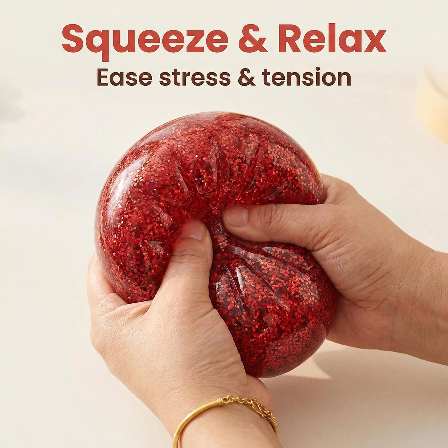 Glittery Red Dumpling Toy with Steamer Case, Funny Squeeze Dough Stress Ball, Realistic Steamed Bun Squeezing Toy for Fidget Sensory Anxiety Relief Calming Travel Accessory Gift