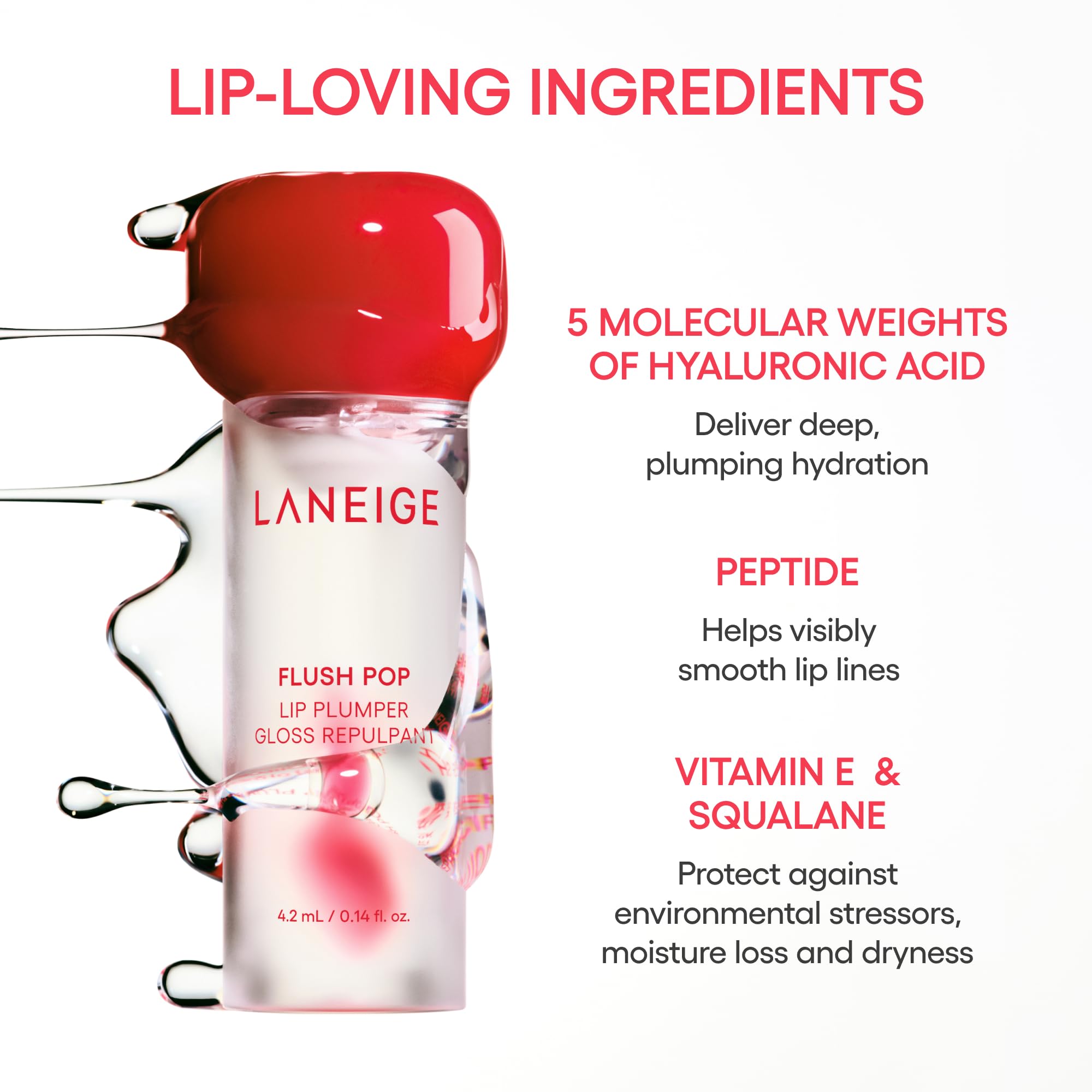 LANEIGE Flush Pop Peptide Lip Gloss Treatment Plumping Cooling Gel