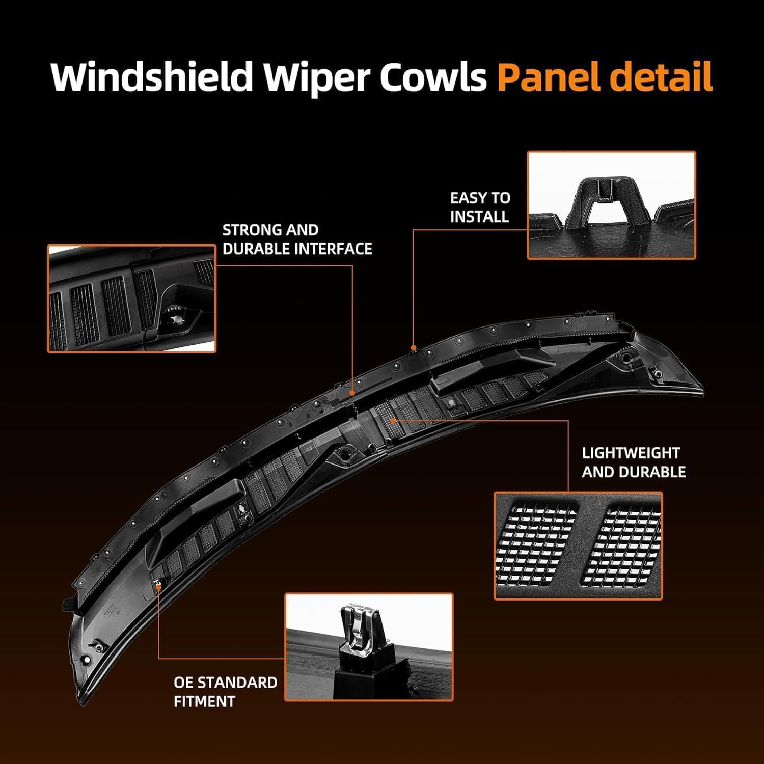 Windshield Wiper Cowl Panel Grille Compatible with Ford F250 F350 F550 Super Duty 2017-2022 Front Window Cover Insert Panel OE Number #HC3Z-25022A68-AA、HC3Z-25022A69-AA