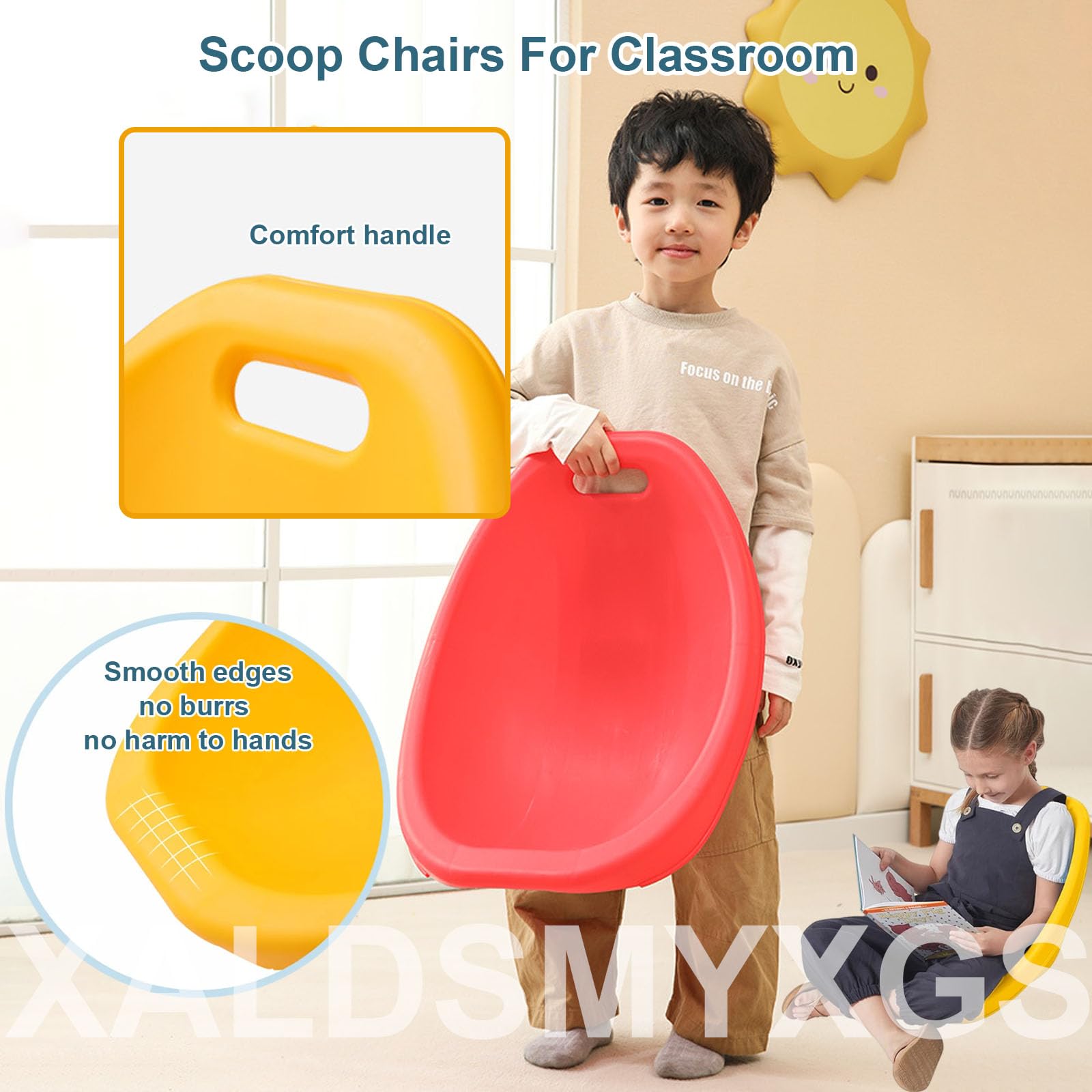 Générique Chaise à Bascule Scoop pour Salle de Classe, Chaise de Sol en Plastique pour Enfants, Chaise de Lecture avec Support Dorsal, siège de Classe Flexible, Chaise sensorielle à Bascule,Jaune