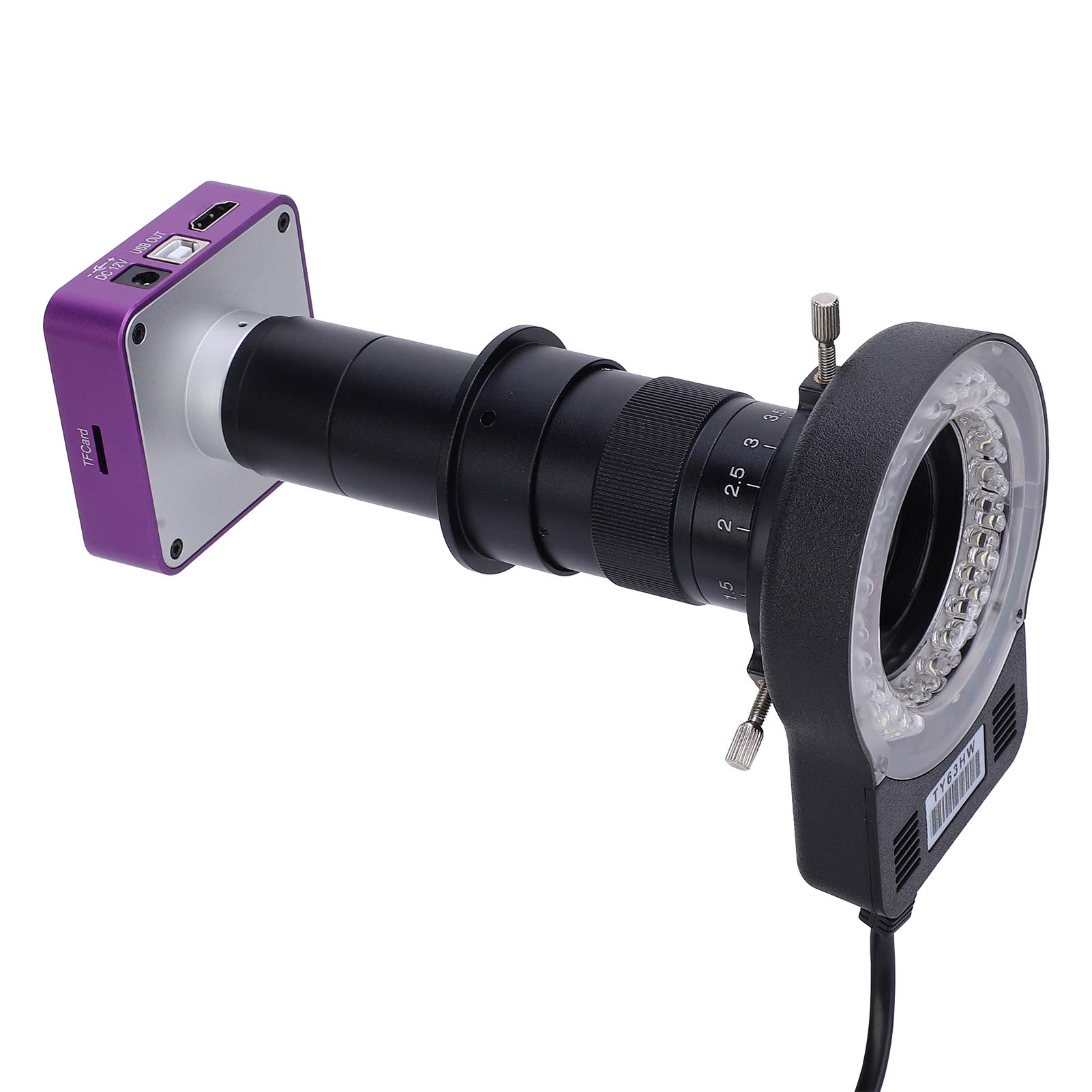 Digitale Mikroskopkamera 51MP 180x C-Mount-Objektiv, 1080p 60fps, Industriekamera mit LED-Ringlicht für das Telefon-PCB-Schweißen des Telefons, Zur Beobachtung der Mikrostruktur
