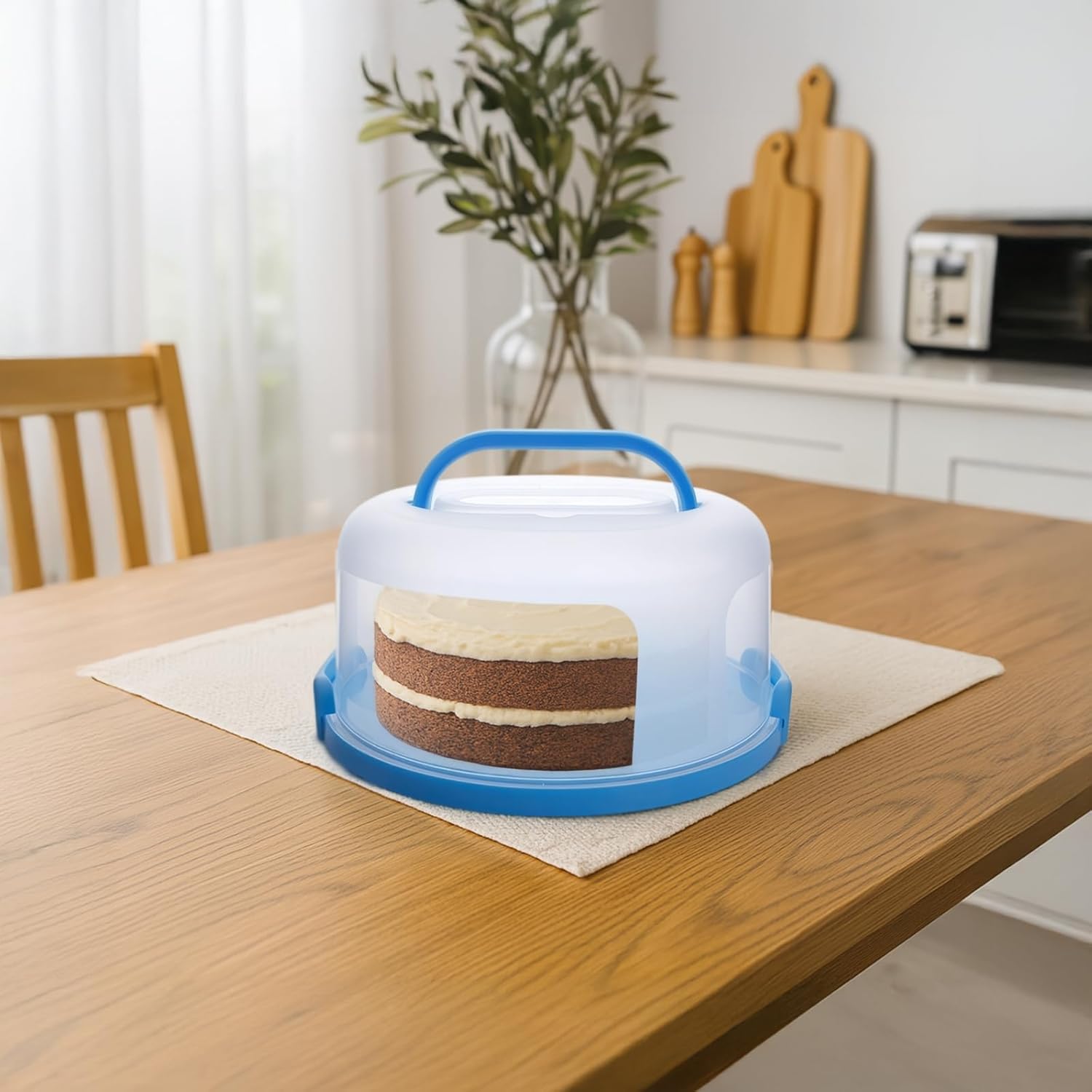 Holds 10 in / 25.4 Cm Round Cake, Pie Carrier, Clear Bakery Box Portable, 10 in / 25.4 Cm with Lid and Handle, Cake Carrier Tall Plastic, Reusable with Base Washable, Latches Sturdy Includes