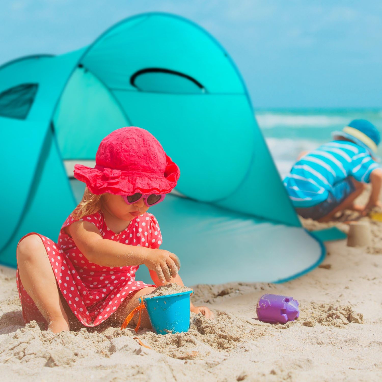 XXL tenda da spiaggia con protezione UV, tenda pop-up, paravento, tenda da spiaggia