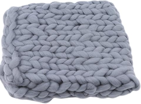 Chunky Knit Blanket Grey, Knitted Blankets Throw Chunky Luxurious and Comfortable 6cm Wide Knitted Throw Bed Sofa Mat Rug Home Decor Super Large -40x40in