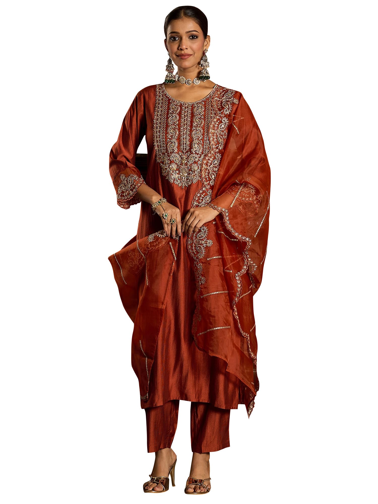 indo era Womens Rayon Liva Embroidered Straight Kurta Pant Dupatta Set (IESTR6718)-picture-30