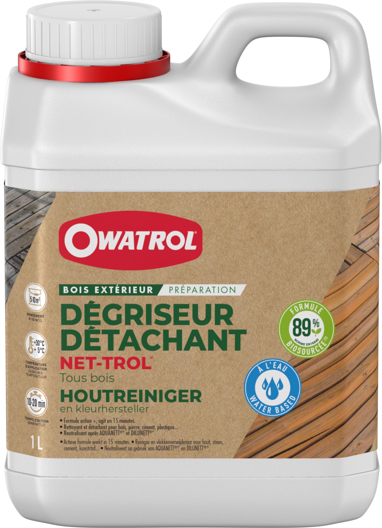 OWATROL820 NET-TROL Neutralising Degreaser for All Wood with Water 1 L Transparent