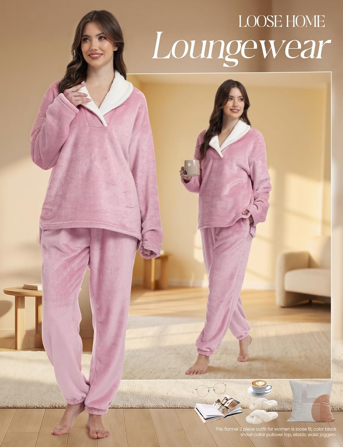 Gihuo Womens Flannel Pajama Sets Fluffy Sleepwear Fuzzy 2 Piece Pjs Set Fleece Plush Lounge Set - Image 7