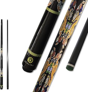 KHEALING Billiard Cue Carbon T14 Head Black Electric Wood + PVC Tip T 700 Carbon Fiber 58 Inch Billiard Supplies 1/2 Joint Handmade Straight Suitable Bulb / Black Eight & Nine Balls 20-22oz with