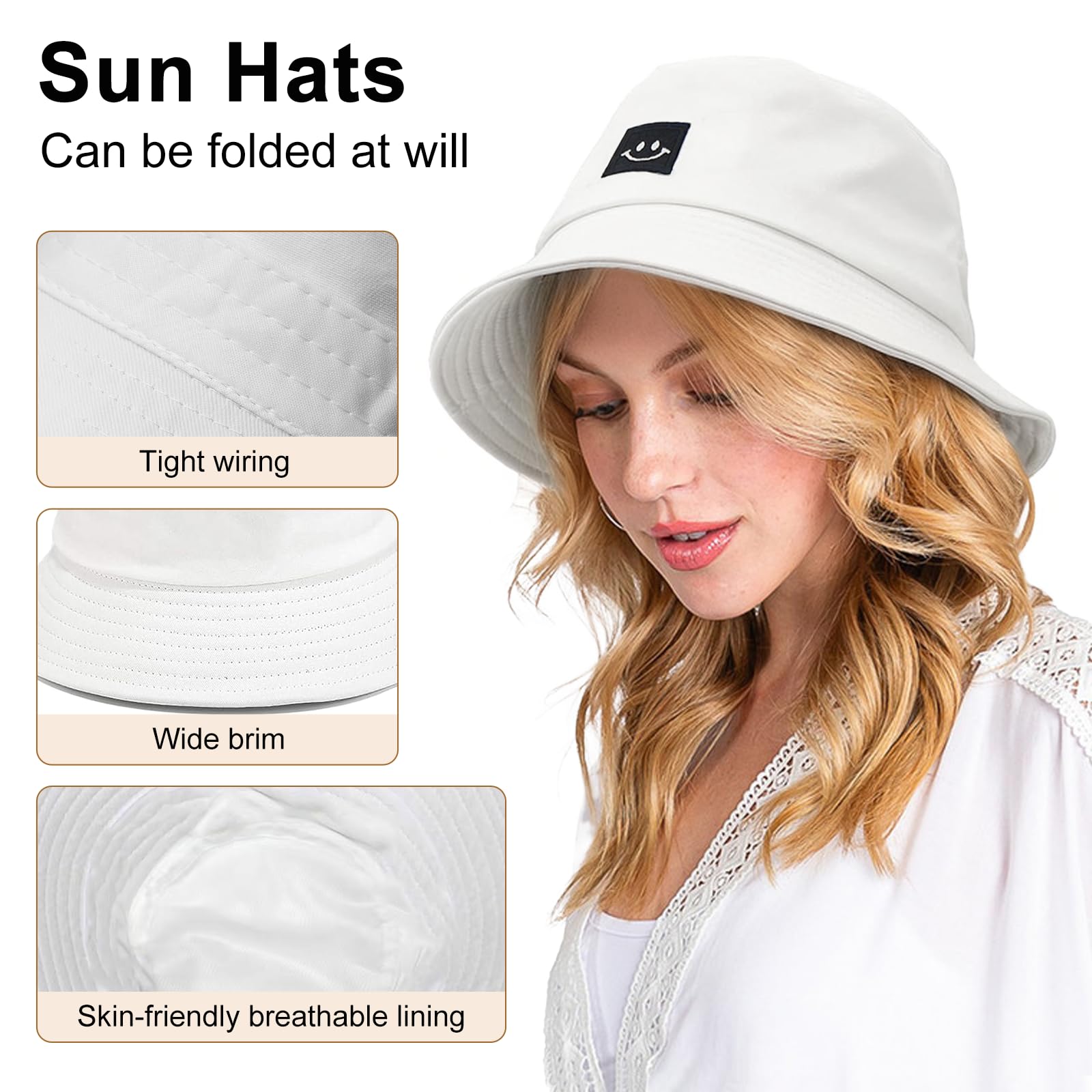 2 Piezas Gorro Pescador Hombre Mujer, Bucket Hat Algodón Plegable Sombrero de Cubo Verano Sombrero de Pesca Sombrero de Sol de Playa para Excursionismo Cámping Viaje Senderismo (Negro, Blanco)