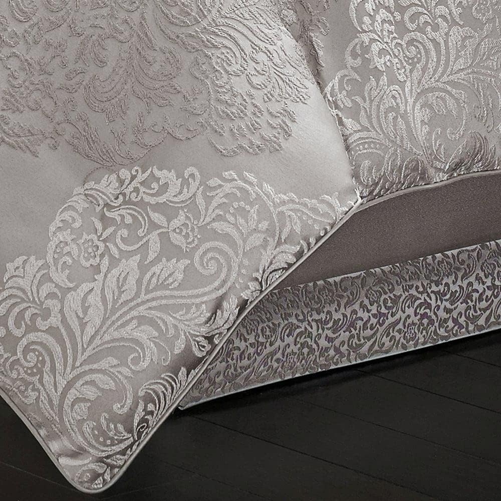 4 Piece Grey Comforter California King Size Designer, Traditional, Victorian Style Damask, Jacquard Pattern Chenille Material Smooth | All Season Luxury Bedding Sets Silver Shade platinum Soft Plush