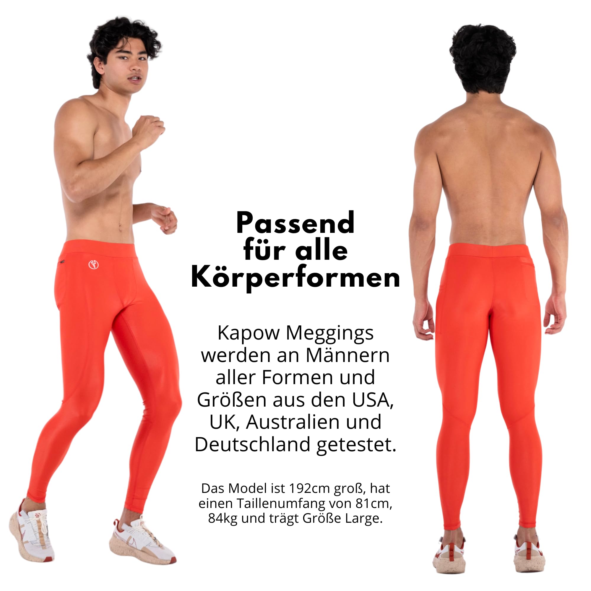 Kapow Meggings: Glänzende, Lange Herren Performance Leggings mit Kompression für Sport wie Fitness, Laufen, Basketball, Fußball, inklusive Taschen