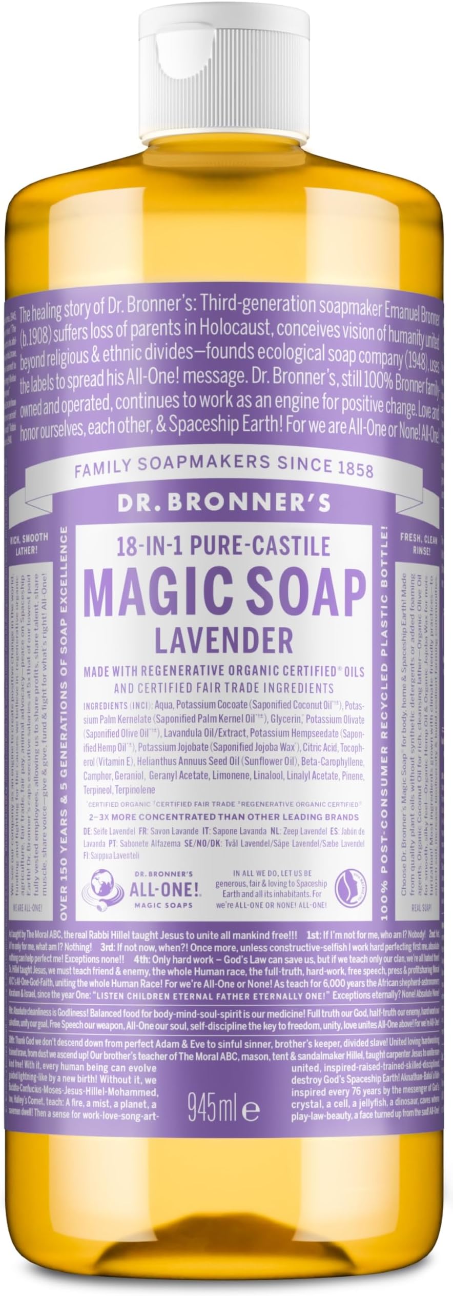 Dr Bronner's - Lavender All-One Magic Soap, 945ml Recycled Bottle