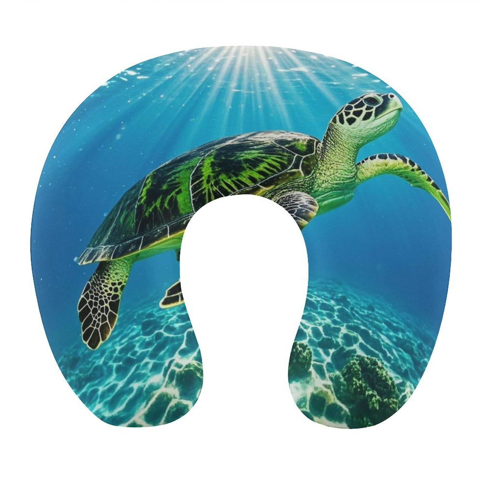 FekiLoot Turtle Swimming in The Sea Travel Pillow Comfortable U Shape Memory Foam Pillows Neck and Head Support Portable Travel Neck Pillow Suitable for Planes Trains Self-Driving Cars