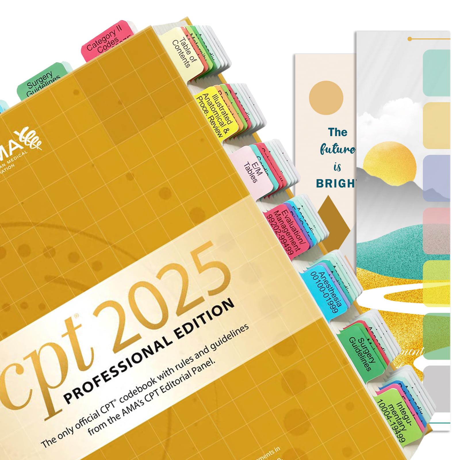 Upgraded Index Tabs for CPT 2025 Professional Edition (AMA), 96 Book Tabs, Color-Coded with Alignment Card & Page Numbers Sheet & Bookmark, Laminated