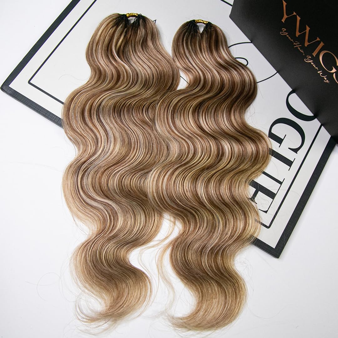 Body Wave Crochet Hair Human Hair Blend #27/30/613 Feather Crochet Human Hair for Miracle Knots 18" 100 Strands