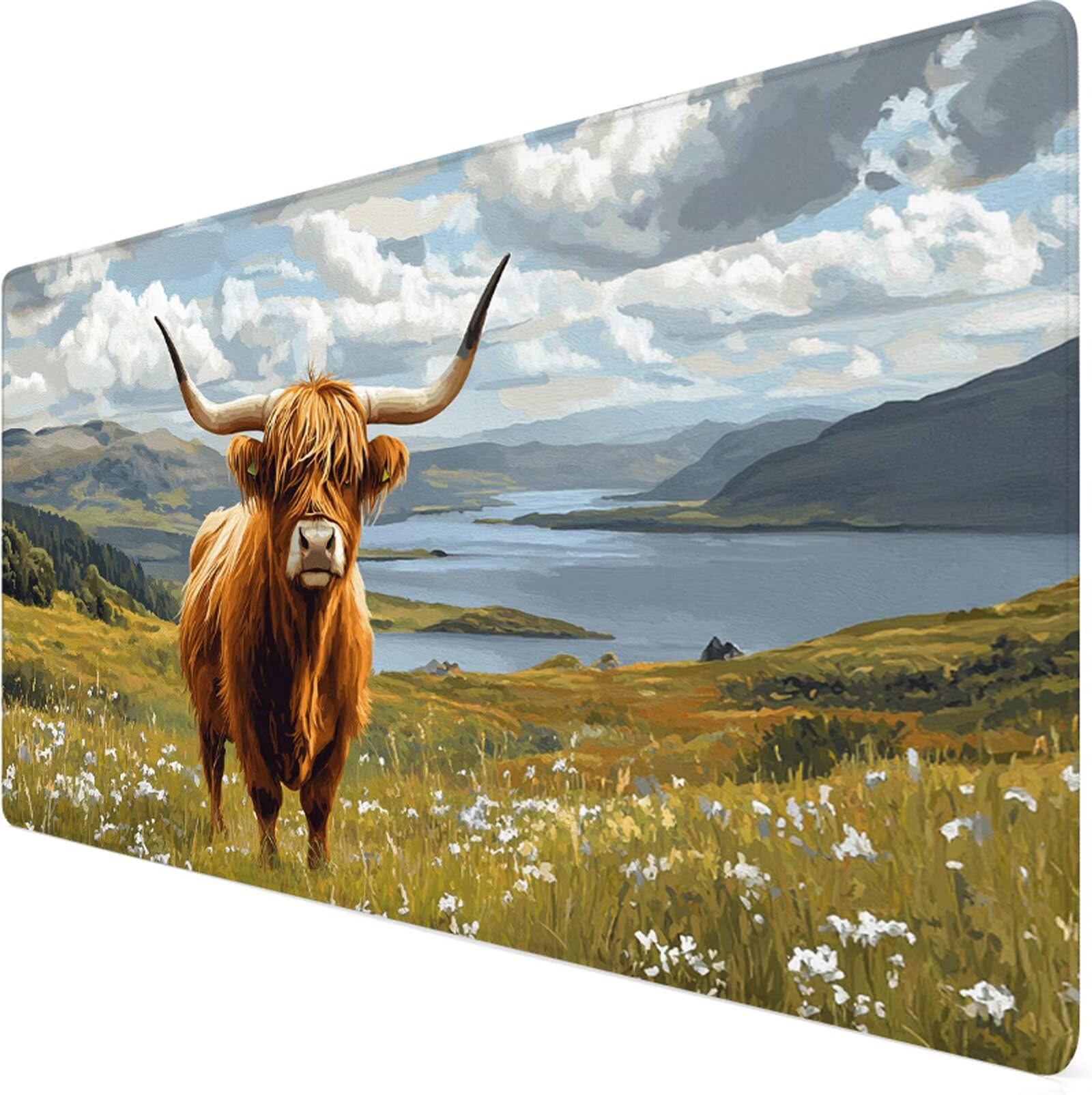 Podkładka pod mysz XXL 900x500x3mm Podkładka pod mysz Highland bydlęca Podkładka dla zwierząt poprawia precyzję i prędkość, szyte krawędzie, akcesoria do gier, komputer biurowy, praca, komputer Y7-294