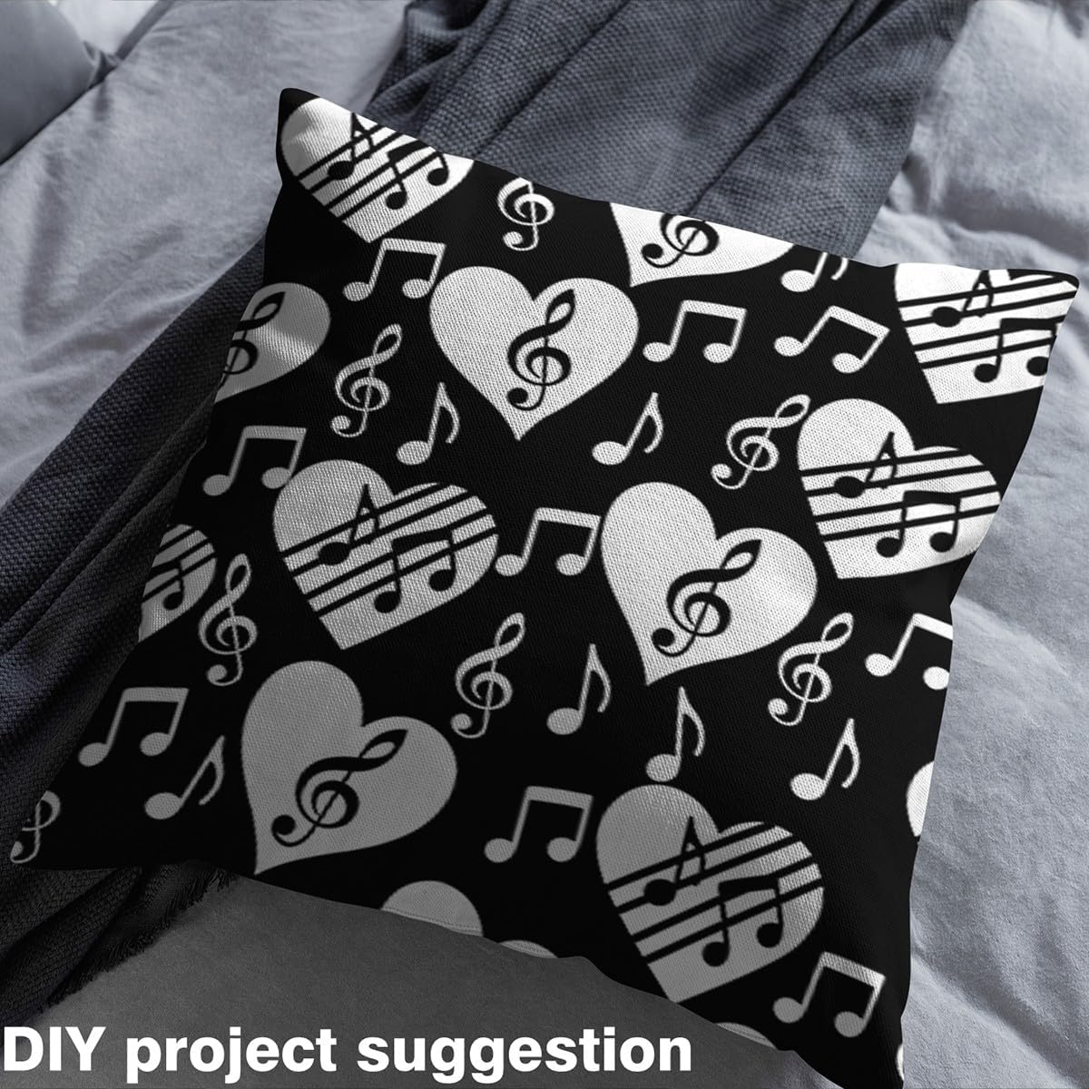 Music Theme Outdoor Fabric by The Yard,White Love Heart Musical Notes Fabric by The Yard for Teens Craft Lover,Modern Simple Style Upholstery Fabric for Clothing Quilting Sewing,3 Yards