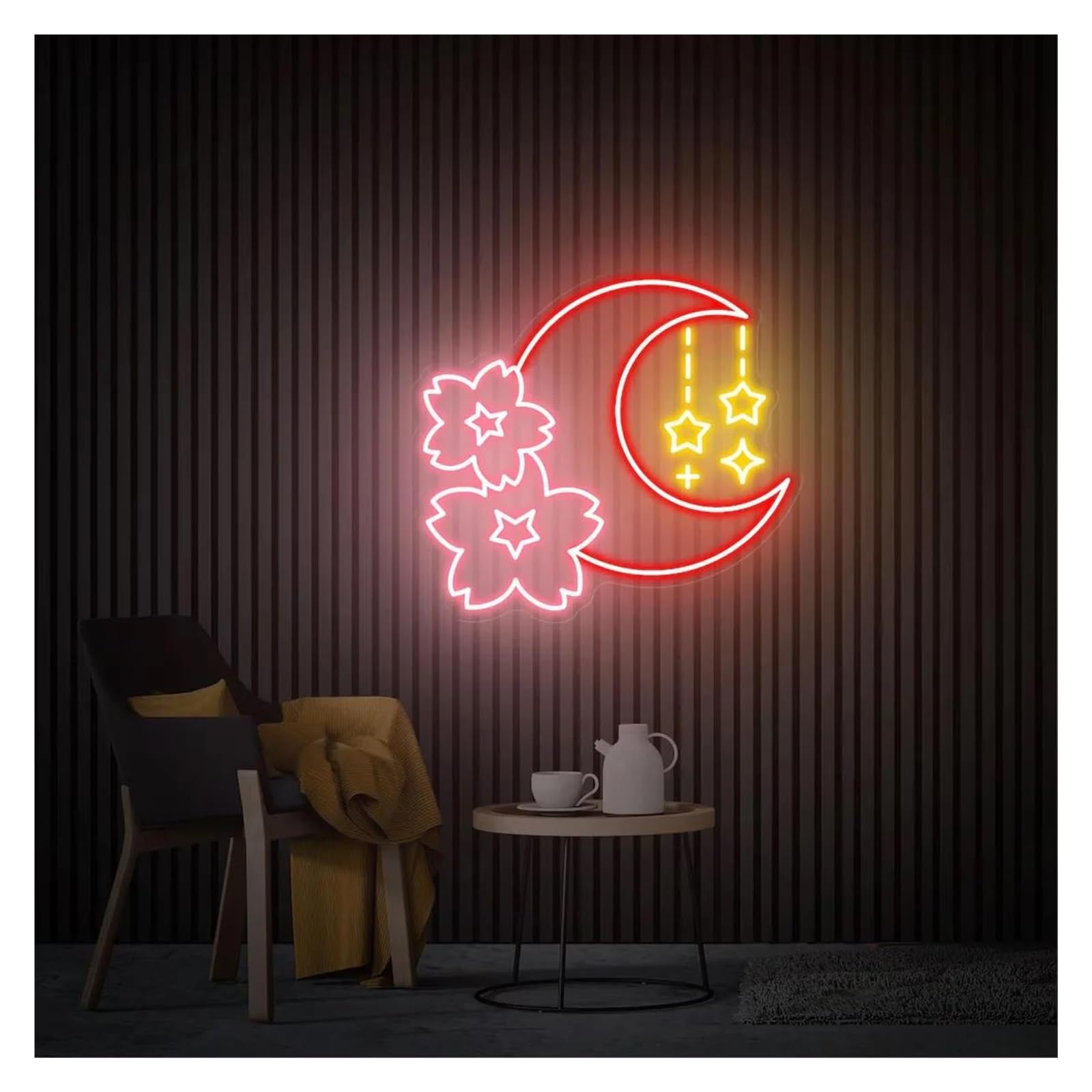 LEMST Signs Lamp Sakura and Moon Neon Sign, USB Powered Suitable for Studio Bedroom Wall Decor(F,45cmx45cm)
