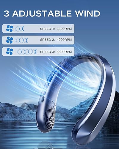Miniatura 10 de Nhpoi Ventilador de cuello portátil, ventilador de refrigeración personal eléctrico, ventilador sin aspas manos libres con 3 velocidades de viento,
