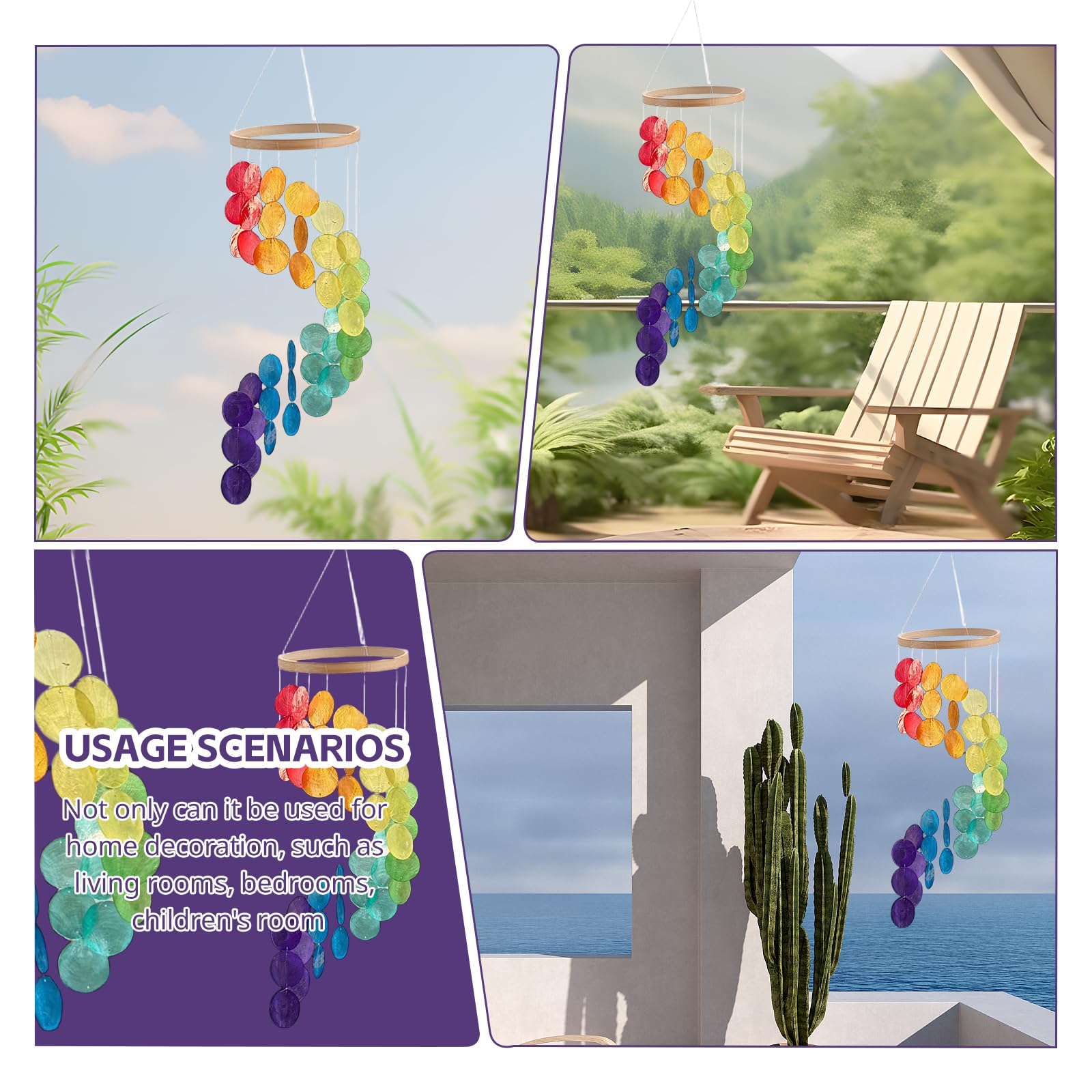 Scacciapensieri a vento con conchiglie colorate, fatti a mano, da giardino, da appendere, per esterni, per finestre, pareti, terrazze, giardini, veranda, per esterni