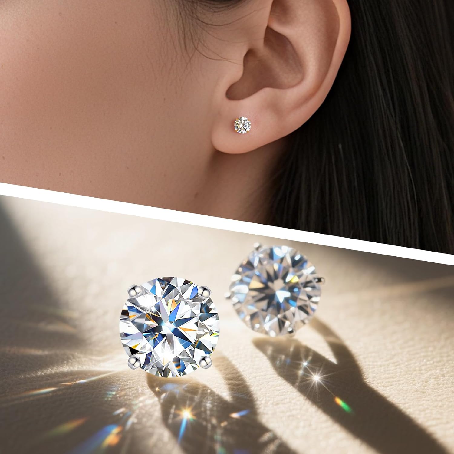 Limerencia Moissanite Stud Earrings, F136 Titanium Screw Back Earrings, D Color VVS1 Clarity Lab-created Moissanite Earrings, Hypoallergenic G23 Pure Titanium for Women Men Sensitive Ears - Image 5