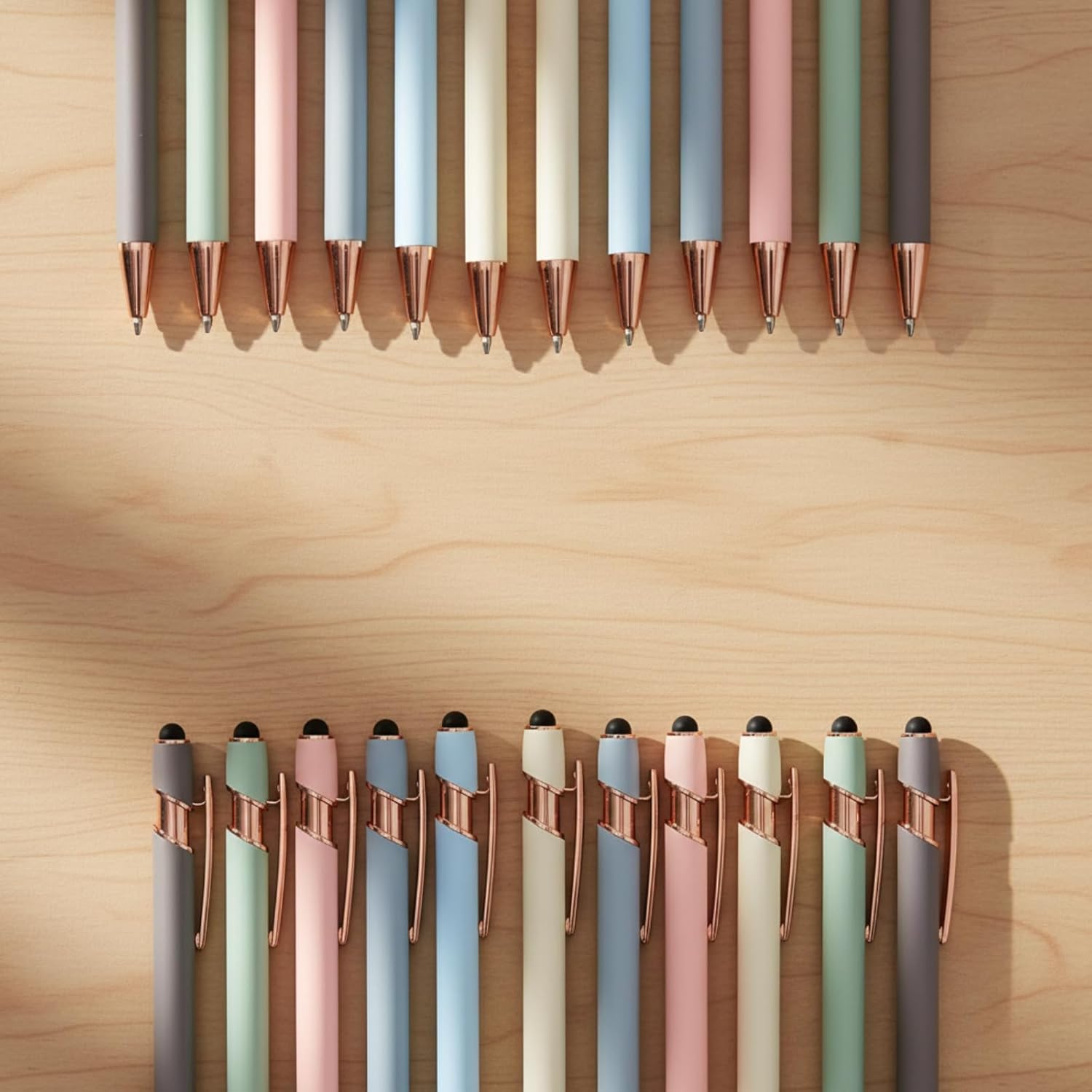 50 Pcs Black Inkling Ballpoint Pen with Stylus 2 in 1 Ballpoint Pen for Touch Screens, 2 in 1 Thank You Pen Gift for Colleagues, Coworker, Office (Moran Rosegold)