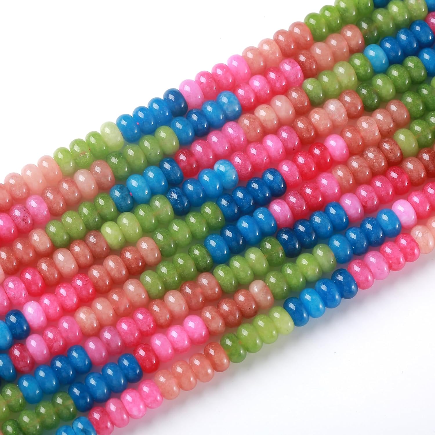 76pcs 5x8mm Natural Stone Colorful Tourmaline Jade Rondelle Spacer Loose Beads Abacus Disk Stone Round Loose Gemstone Beads for Jewelry Making DIY Bracelet Necklace - Image 3