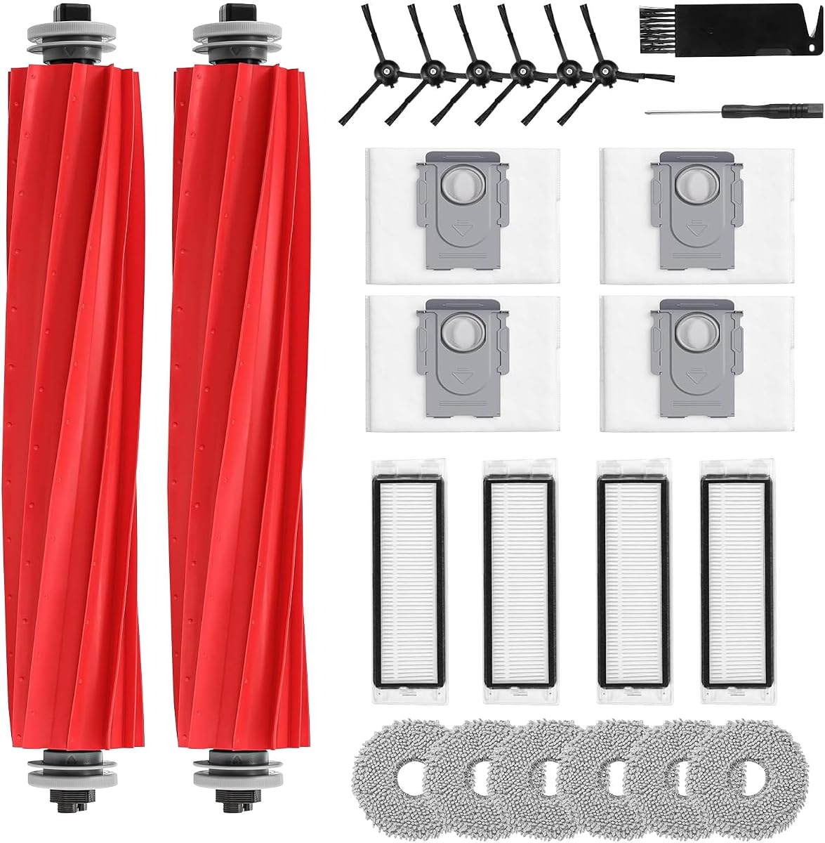 24 Pcs Accessories for Roborock Q Revo Robot Vacuum Qrevo Replacement Parts | 【Not for Qrevo S/Pro/Plus/Max/Maxv/Master】2 Rolling Brushes 4 Filters 4 Dust Bags 6 Mop Pads 6 Side Brushes