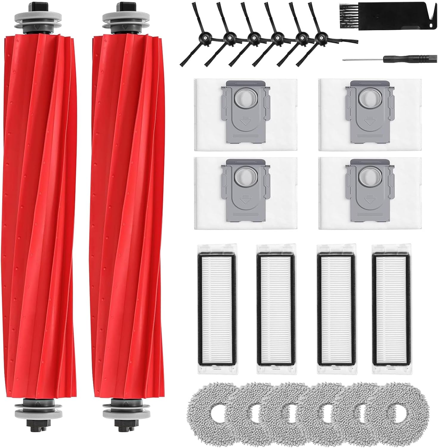 24 Pack Accessories for Roborock Q Revo【Not for Qrevo S/Pro/Plus/Max/Maxv/Master】Robot Vacuum Cleaner Qrevo Replacement Parts, 2 Rolling Brushes 4 Filters 4 Dust Bags 6 Mop Pads 6 Side Brushes