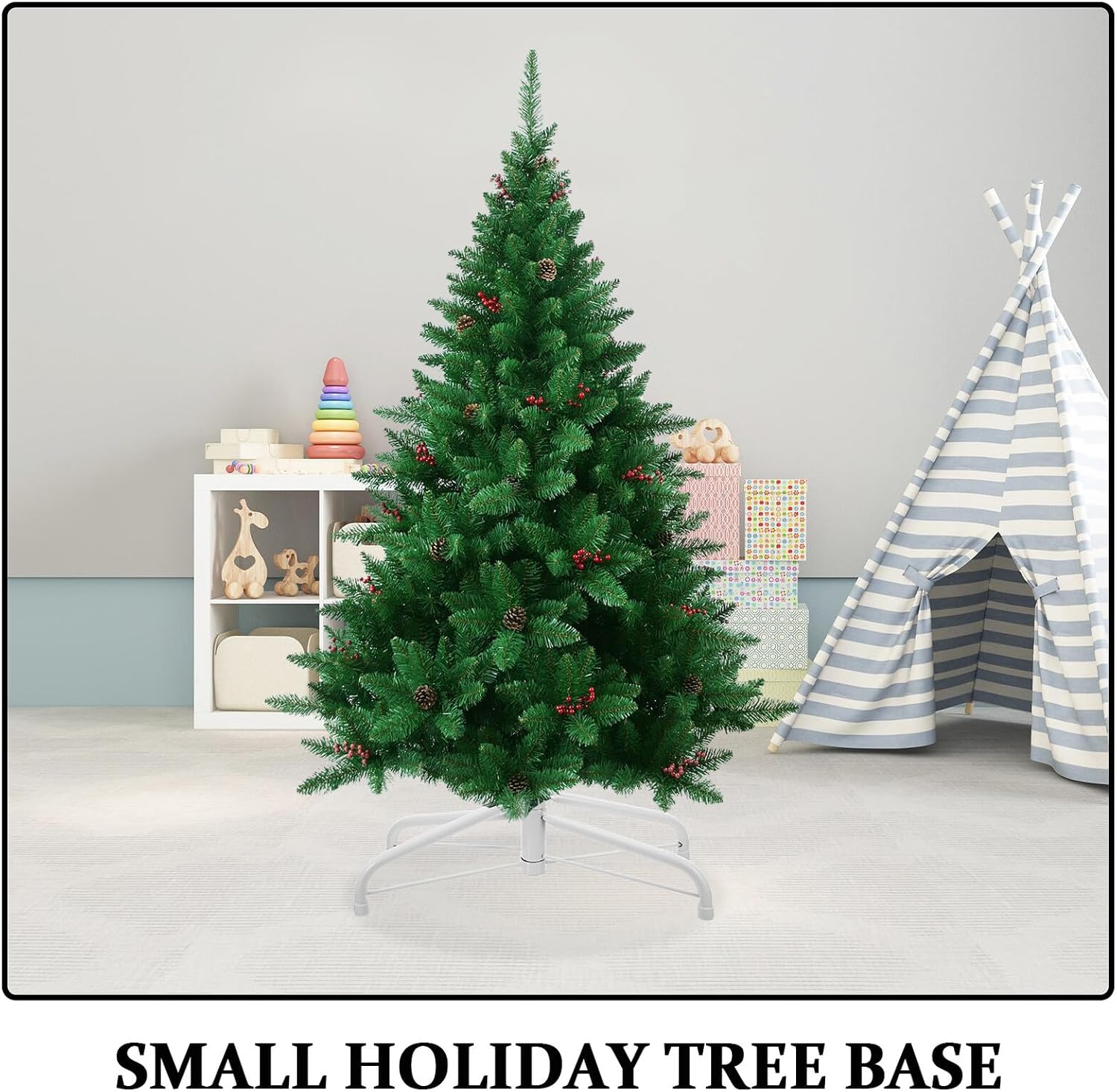 Heavy Duty Christmas Tree Stand 35cm White Iron Base with 19 Tubular Legs for 1.5m Holiday Artificial Tree Holder Suitable for Indoor Xmas Decoration