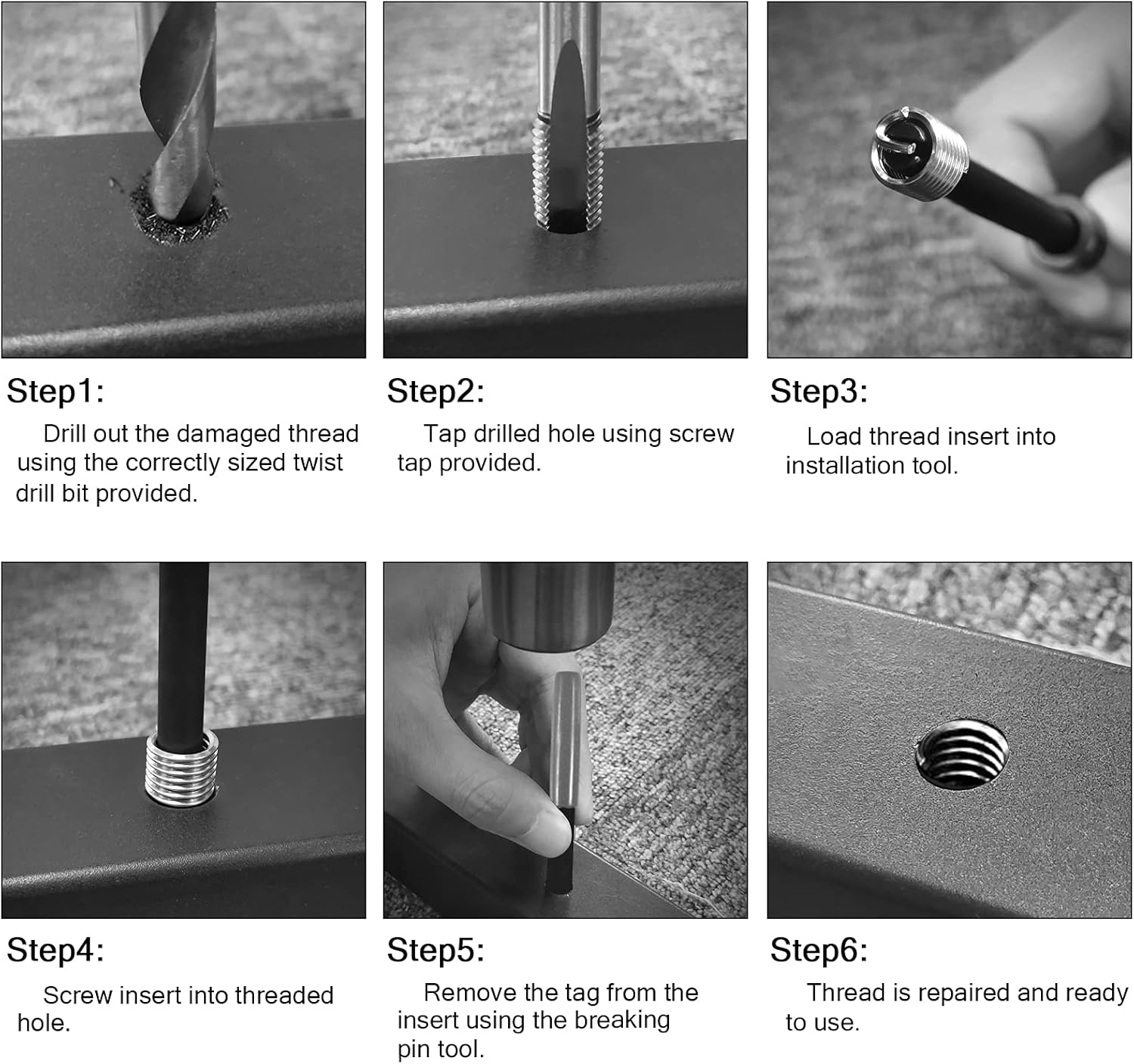 Thread Repair Kit, 261-Piece HSS Drill Helicoil Repair Kit SAE & Metric 1/4" 5/16" 3/8" 7/16" 1/2" M5 M6 M8 M10 M12 with HSS Drill Threaded Inserts Screw Tap Installation and Tang Break Tool