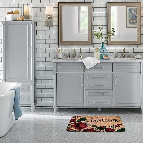 Miniatura 6 de Tapete de bienvenida floral escarlata, tapete con temática de flores rojas, decoración de primavera, tapete de puerta delantera, decoración del